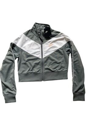Nike Women's Grey & White Zip-Front Track Jacket Crop
